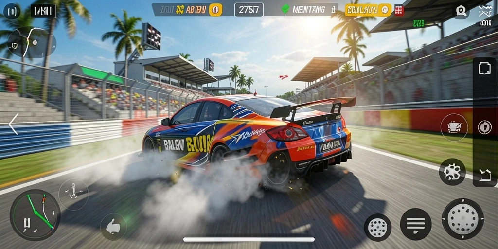 Tampilan gameplay balapan yang cepat dan mendebarkan di 2757.