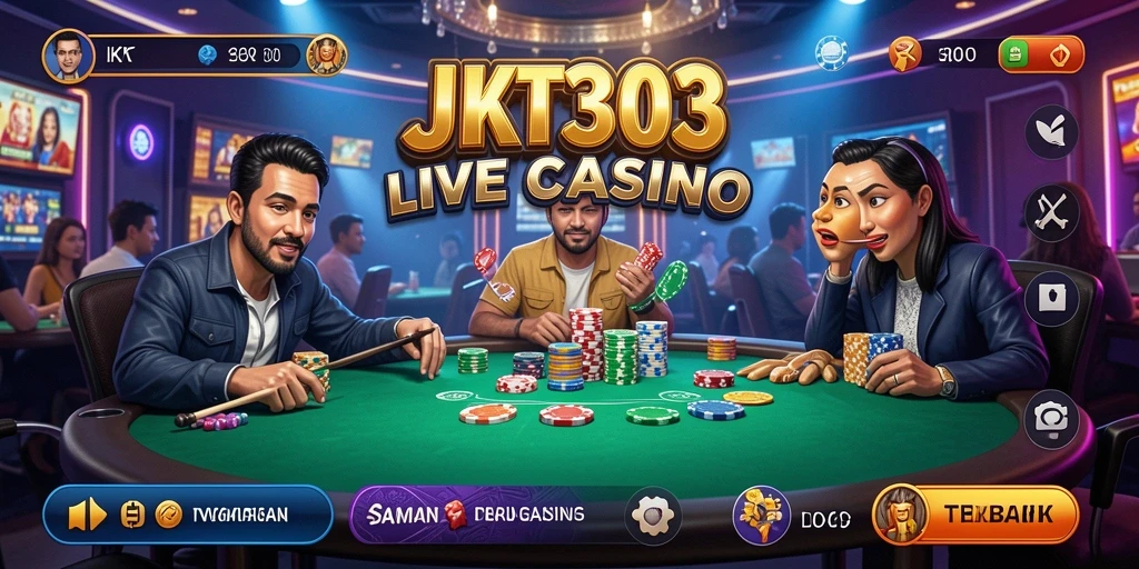 Tampilan utama gameplay JKT303 dengan dealer langsung di Live Casino.
