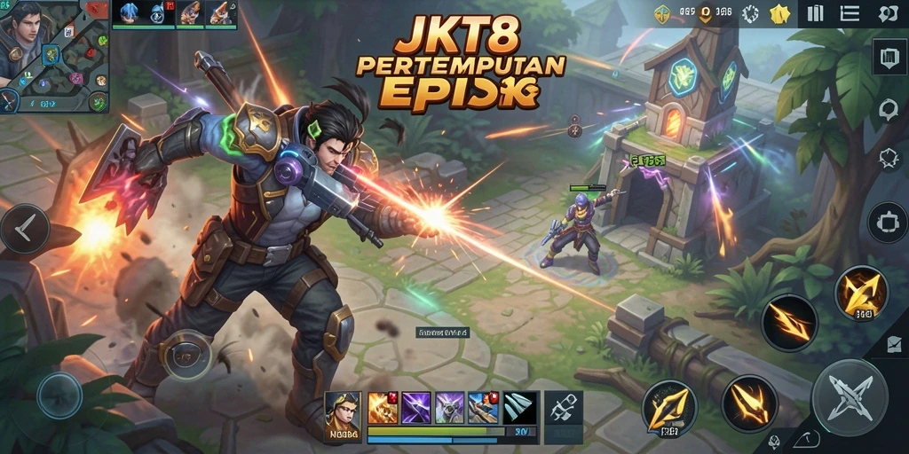 Screenshot JKT8 menampilkan aksi seru dalam gameplay MOBA.