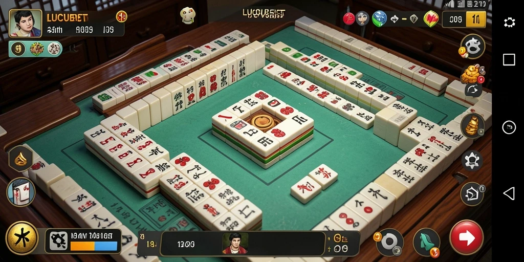 Tampilan gameplay LUCUBET dengan fokus pada ubin Mahjong.