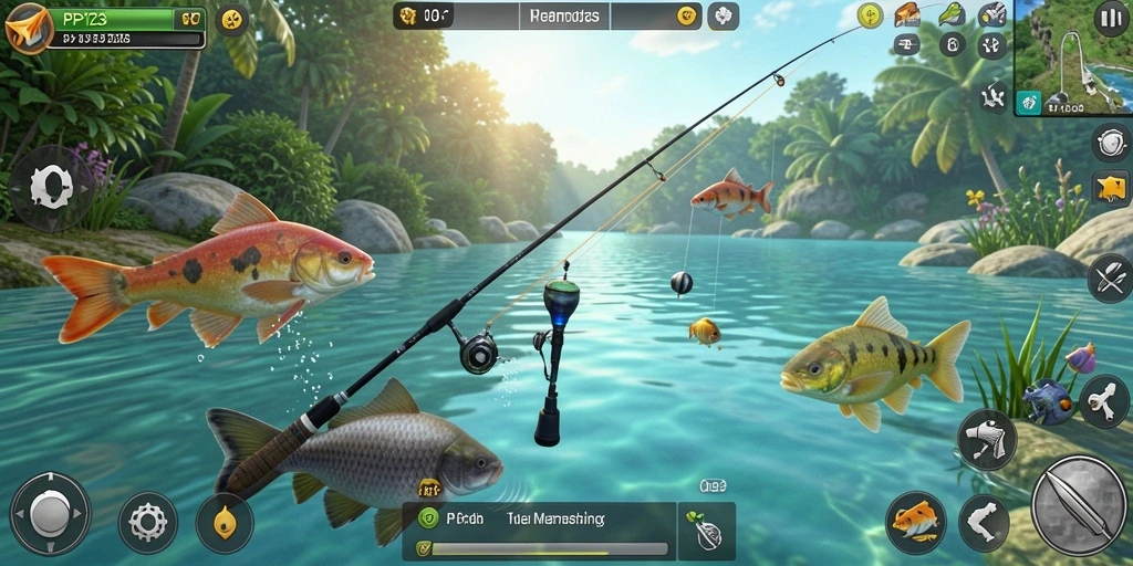 Screenshot utama PP123 menampilkan serunya gameplay memancing.