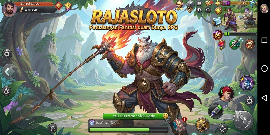 Screenshot gameplay RAJASLOTO yang menunjukkan pertempuran mendebarkan di dunia RPG.