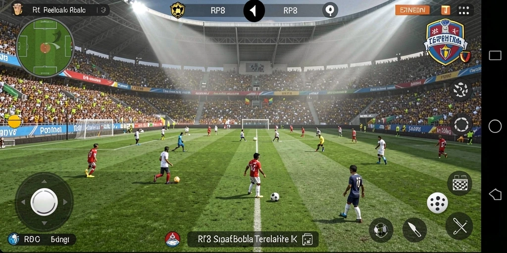 Tangkapan layar utama RP8 menampilkan keseruan permainan sepak bola.