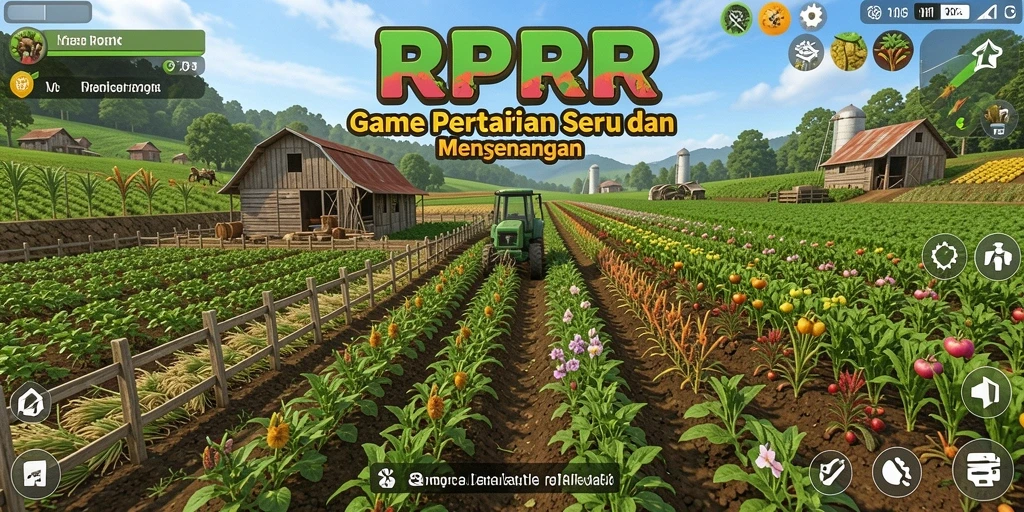 Tampilan gameplay RPRR yang memukau dengan lahan pertanian hijau.