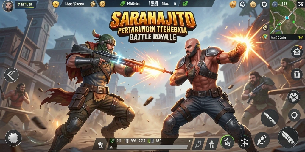 Screenshot gameplay SARANAJITU menampilkan aksi Battle Royale mendebarkan.