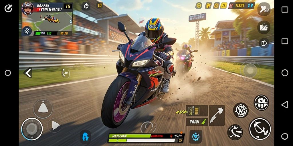Gameplay seru dalam T6 dengan motor balap cepat.